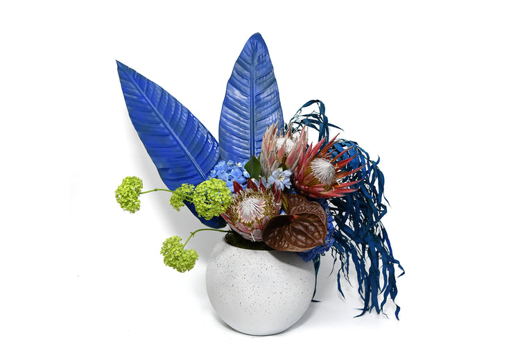 Be My Boy Electric Blue King Protea Sculpture - Brutalist Stone Bloombox Flowers Delivery Dubai