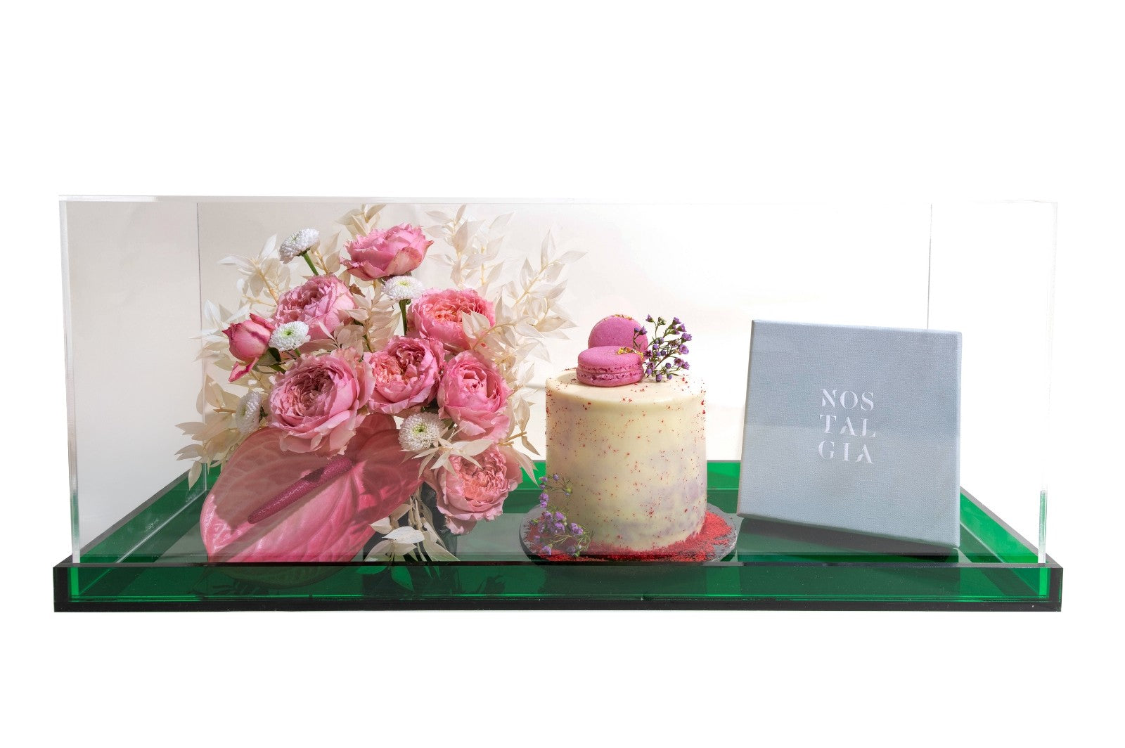 Red velvet cake acrylic with nostalgia Choco box | Premium Flowers Delivery | The Botanical Lounge